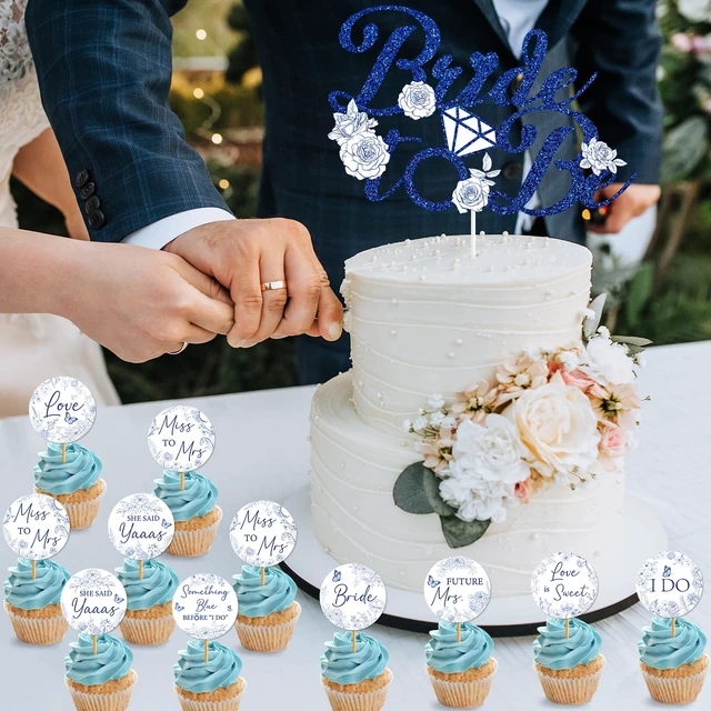 Alt view image 7 of 7 - Bridal Shower Cupcake Toppers - 25 Pcs Something Blue Before I Do | Bachelorette Bride To Be Engagement Wedding Party Decorations Supplies, and White Floral Flower Table Decor Topper