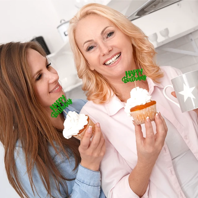 Alt view image 5 of 7 - 24Pcs Happy Birthday Cupcake Toppers Glitter Birthday Cupcake Food Picks for Celebrating Wedding Anniversary Party Cake Decorations Supplies Green