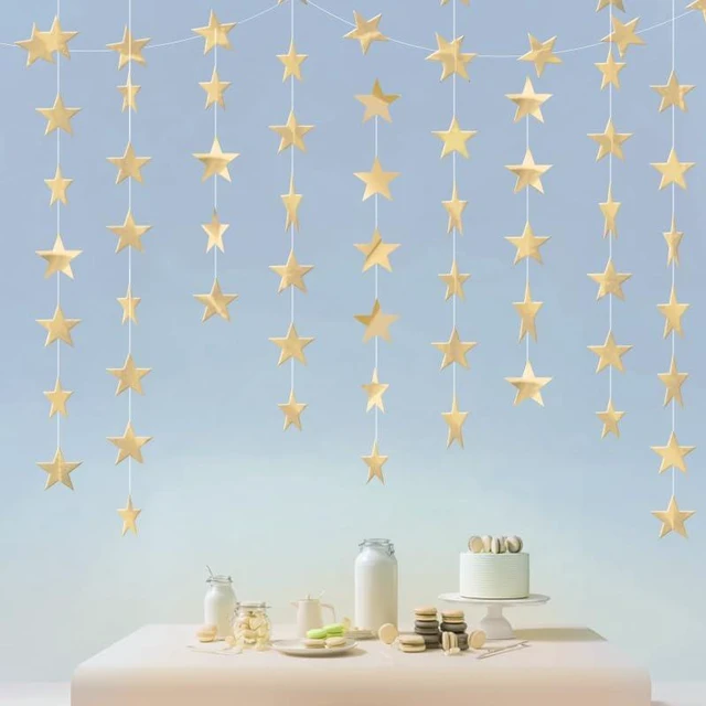 Main image of Champagne Shining Star Hanging Garland Champagne Hanging Sparkling Star Streamer Glitter Bunting Banner Twinkle Backdrop for Wedding Baby Shower Birthday Xmas Decorations 40 Feet
