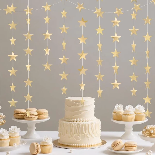Alt view image 2 of 6 - Champagne Shining Star Hanging Garland Champagne Hanging Sparkling Star Streamer Glitter Bunting Banner Twinkle Backdrop for Wedding Baby Shower Birthday Xmas Decorations 40 Feet