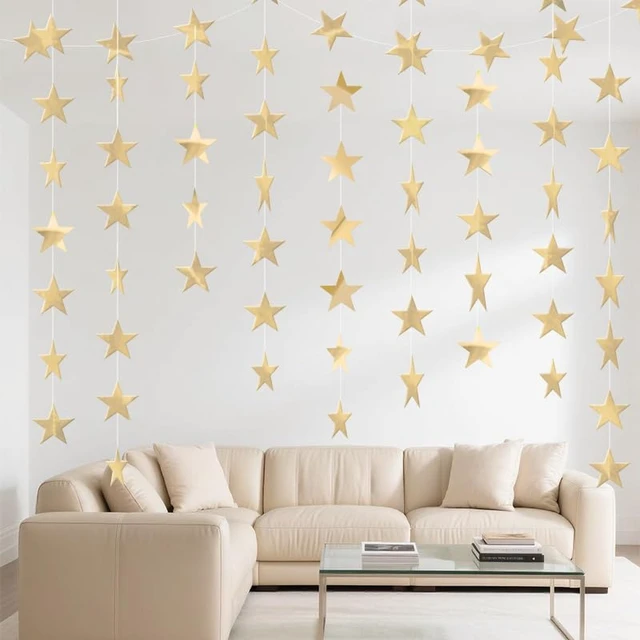 Alt view image 3 of 6 - Champagne Shining Star Hanging Garland Champagne Hanging Sparkling Star Streamer Glitter Bunting Banner Twinkle Backdrop for Wedding Baby Shower Birthday Xmas Decorations 40 Feet