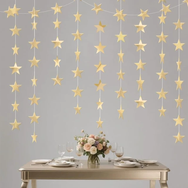 Alt view image 4 of 6 - Champagne Shining Star Hanging Garland Champagne Hanging Sparkling Star Streamer Glitter Bunting Banner Twinkle Backdrop for Wedding Baby Shower Birthday Xmas Decorations 40 Feet