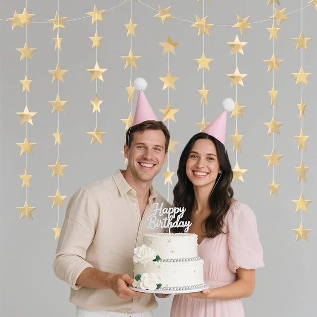 Alt view image 6 of 6 - Champagne Shining Star Hanging Garland Champagne Hanging Sparkling Star Streamer Glitter Bunting Banner Twinkle Backdrop for Wedding Baby Shower Birthday Xmas Decorations 40 Feet