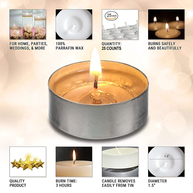 Alt view image 3 of 5 - Tealight Candles - 25 Pack Tea Lights Candles - White Tealights Unscented - 3 Hour Burn Time