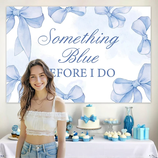 Alt view image 2 of 7 - Something Blue Before I Do Bridal Shower Backdrop Something Blue Bridal Shower Decorations Blues Bow Before I Do Banner for Bachelorette Engagement Wedding Party Supplies 5 * 3ft