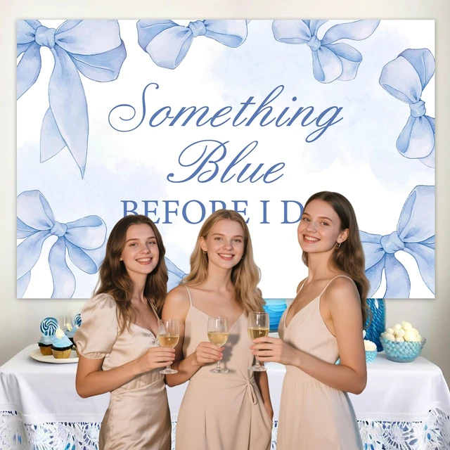 Alt view image 3 of 7 - Something Blue Before I Do Bridal Shower Backdrop Something Blue Bridal Shower Decorations Blues Bow Before I Do Banner for Bachelorette Engagement Wedding Party Supplies 5 * 3ft