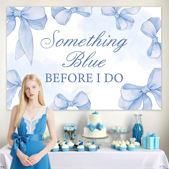 Alt view image 4 of 7 - Something Blue Before I Do Bridal Shower Backdrop Something Blue Bridal Shower Decorations Blues Bow Before I Do Banner for Bachelorette Engagement Wedding Party Supplies 5 * 3ft