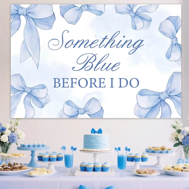 Alt view image 5 of 7 - Something Blue Before I Do Bridal Shower Backdrop Something Blue Bridal Shower Decorations Blues Bow Before I Do Banner for Bachelorette Engagement Wedding Party Supplies 5 * 3ft