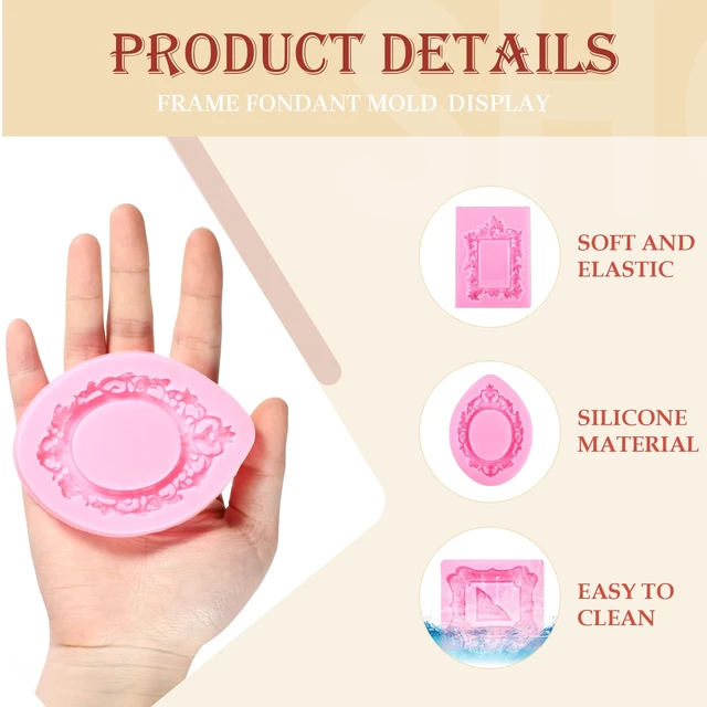 Alt view image 6 of 7 - 4 Pcs Photo Frame Silicone Molds, Baroque Style Air Dry Clay Molds, Mini Frame Molds Silicone for Cupcake Topper Cake Decoration Chocolate Candy Polymer Clay