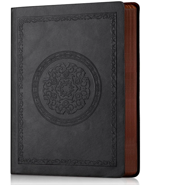 Alt view image 2 of 5 - A5 Leather Journal Notebook, 300 Lined Pages, Softcover, Black | Leather Softcover Ruled Writing Layout Embossed Cover Design 5.7 x 8.3 Inches for writing, work, school, travel