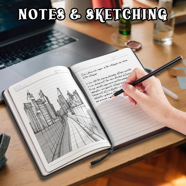 Alt view image 4 of 5 - A5 Leather Journal Notebook, 300 Lined Pages, Softcover, Black | Leather Softcover Ruled Writing Layout Embossed Cover Design 5.7 x 8.3 Inches for writing, work, school, travel