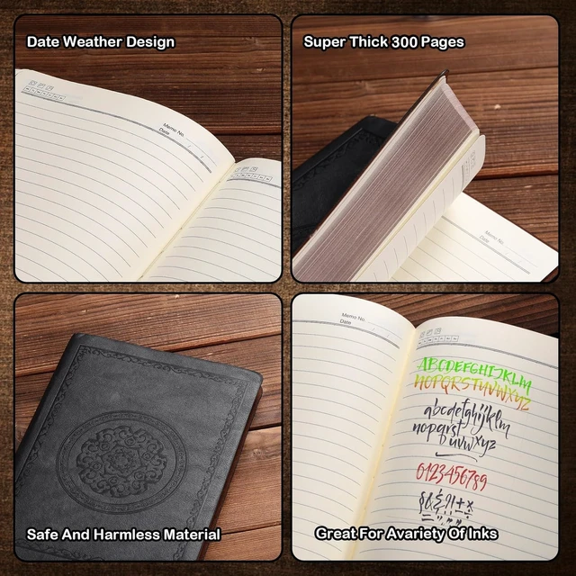 Alt view image 5 of 5 - A5 Leather Journal Notebook, 300 Lined Pages, Softcover, Black | Leather Softcover Ruled Writing Layout Embossed Cover Design 5.7 x 8.3 Inches for writing, work, school, travel