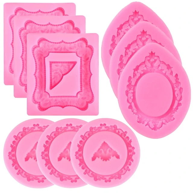 Alt view image 4 of 5 - 9 PCS Picture Frames Fondant Silicone Molds, Vintage Style Photo Frame Moulds for Cake Decorating Cupcake Topper Chocolate Candy Polymer Clay