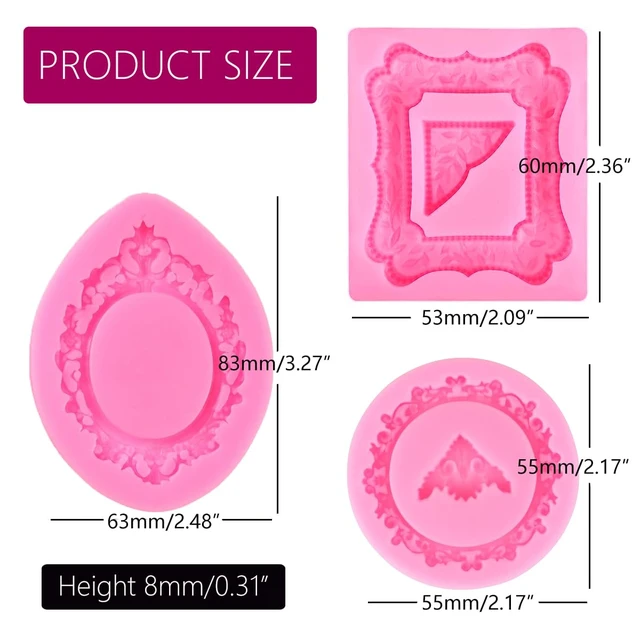 Alt view image 5 of 5 - 9 PCS Picture Frames Fondant Silicone Molds, Vintage Style Photo Frame Moulds for Cake Decorating Cupcake Topper Chocolate Candy Polymer Clay