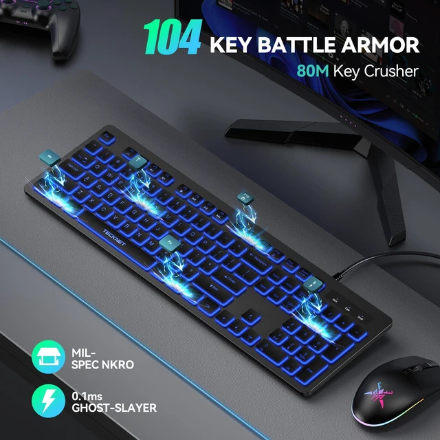 Alt view image 9 of 14 - Wired Keyboard, Silent Typing, Full-Size Layout,RGB Backlit | Spill-Resistant Design, USB-A Plug & Play, Slim Membrane Keys, Office Ready, PC, Laptop & Mac Compatible