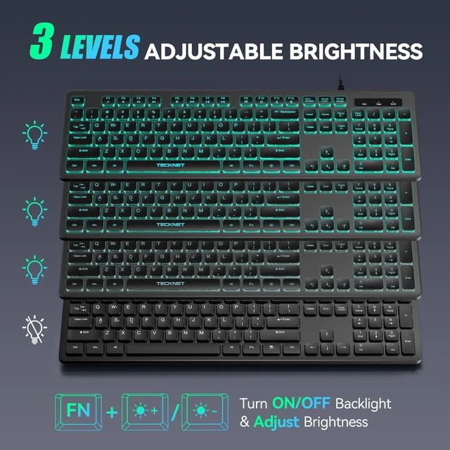 Alt view image 14 of 14 - Wired Keyboard, Silent Typing, Full-Size Layout,RGB Backlit | Spill-Resistant Design, USB-A Plug & Play, Slim Membrane Keys, Office Ready, PC, Laptop & Mac Compatible