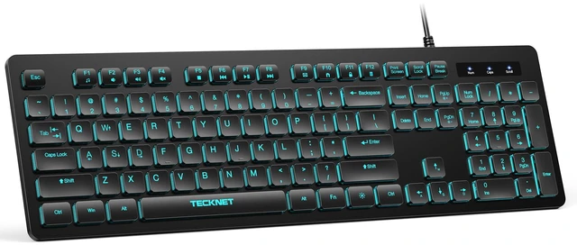 Alt view image 8 of 14 - Wired Keyboard, Silent Typing, Full-Size Layout,RGB Backlit | Spill-Resistant Design, USB-A Plug & Play, Slim Membrane Keys, Office Ready, PC, Laptop & Mac Compatible