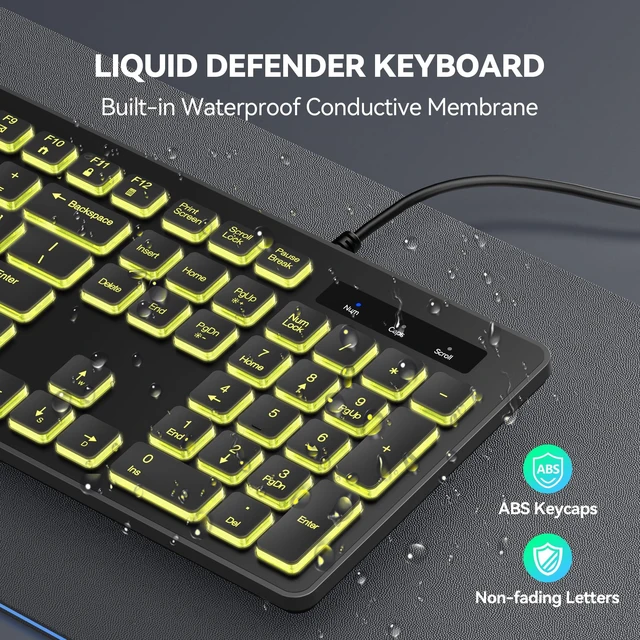 Alt view image 11 of 14 - Wired Keyboard, Silent Typing, Full-Size Layout,RGB Backlit | Spill-Resistant Design, USB-A Plug & Play, Slim Membrane Keys, Office Ready, PC, Laptop & Mac Compatible