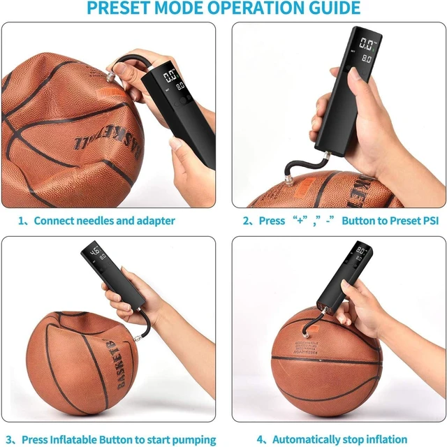 Alt view image 12 of 12 - Electric Ball Pump for Sports Balls, Basketball Pump with Gauge and LCD | Portable Ball Inflator for Basketball Football Volleyball Soccer Ball, 15 PSI with 2 Pin and 1 Air Hose