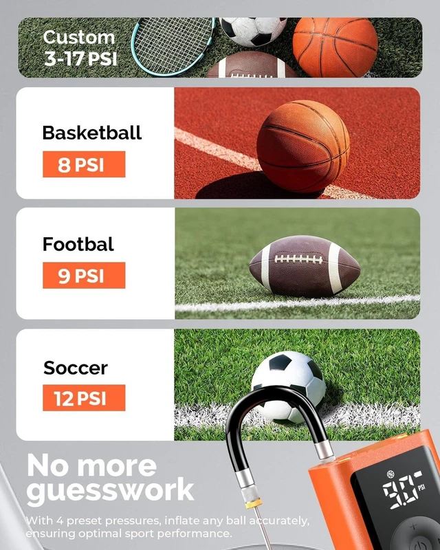 Alt view image 11 of 14 - P300 Plus Ball Pump, Electric Basketball Pump Inflation Deflation | with 3200 mAh Rechargeable Battery and 2 Needles, Air Pump for All Sports Balls