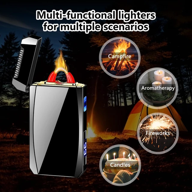Alt view image 11 of 14 - Rechargeable Electric Lighter USB C Electronic Lighters High Power Flame Arc Plasma Lighter Windproof Camping Lighters with Long Battery Life for Home and Outdoor (Black)
