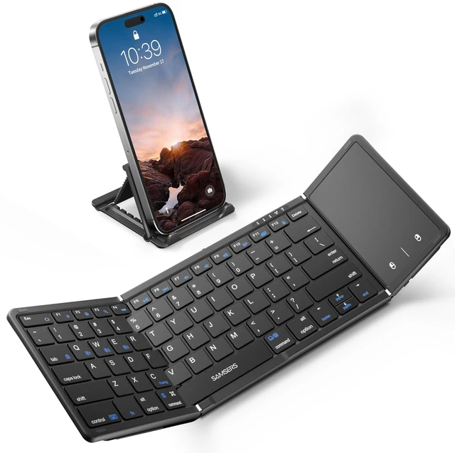 Alt view image 8 of 14 - Full-Size Foldable Bluetooth Keyboard with Large Touchpad, Black | Multi-touch Trackpad, BT5.1x 3, Easily Switch, Phone Holder, Mouse click, Mobile Workflow, Velvet Bag, Business Travel Use