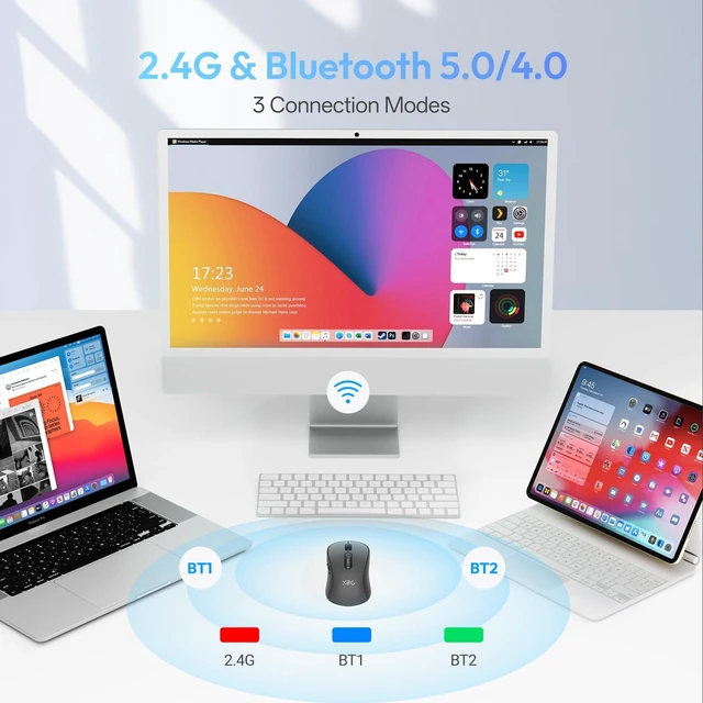 Alt view image 10 of 14 - B15Pro Tri-Mode Wireless Bluetooth Mouse with LED Display for Laptop | Bluetooth 5.0/4.0 & 2.4G, 2400 DPI, 500mAh Type-C Rechargeable, Ergonomic Silent Click, Multi-Device for PC Tablet Office
