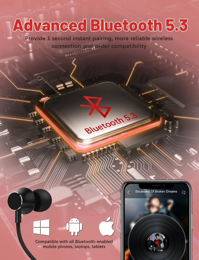 Alt view image 13 of 14 - Neckband Bluetooth Headphones, 200H Long Playtime Wireless Stereo Neckband Earbuds with Microphone, Waterproof Around The Neck Headphones in Ear Headset for Sports/Workout/Office (Black)