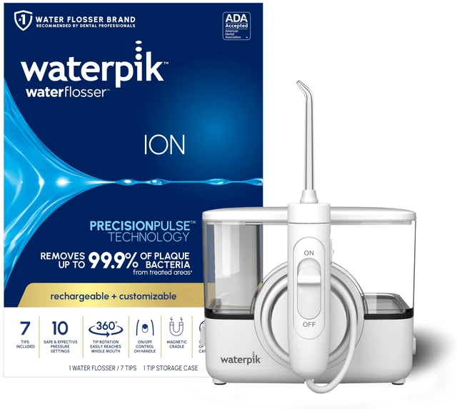 Alt view image 8 of 14 - ION Rechargeable Water Flosser with 10 Settings, 7 Tips, White | Portable Cordless Countertop for at Home Daily Gum Health, Dental Braces, Implants, ADA Accepted, WF-12 Packaging May Vary