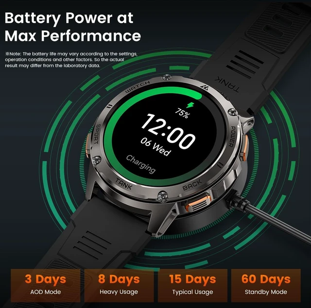 Alt view image 13 of 14 - Smart Watch for Men, 60 Days Extra-Long Battery, 50M Waterproof for Swimming, Rugged Military Full Metal Body Smartwatch, 1.43 AMOLED Always-On Fitness Watch(Answer/Make Calls) AI Voice