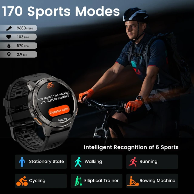 Alt view image 14 of 14 - Smart Watch for Men, 60 Days Extra-Long Battery, 50M Waterproof for Swimming, Rugged Military Full Metal Body Smartwatch, 1.43 AMOLED Always-On Fitness Watch(Answer/Make Calls) AI Voice