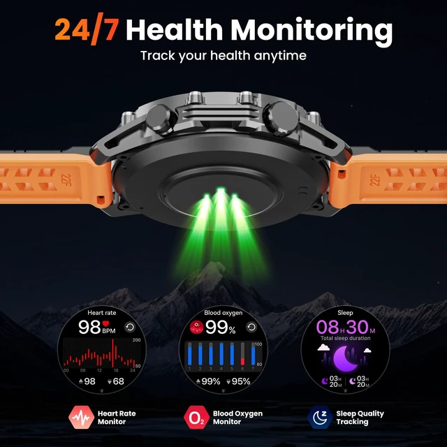 Alt view image 12 of 14 - Smart Watches for Men (Call/Notification),1.52''HD Military Smart Watch with Heart Rate/Sleep Monitor/Pedometer for Android and iOS,DIY Design Fitness Tracker,1 Pack with 2-Piece Look Set