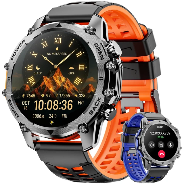 Alt view image 8 of 14 - Smart Watches for Men (Call/Notification),1.52''HD Military Smart Watch with Heart Rate/Sleep Monitor/Pedometer for Android and iOS,DIY Design Fitness Tracker,1 Pack with 2-Piece Look Set