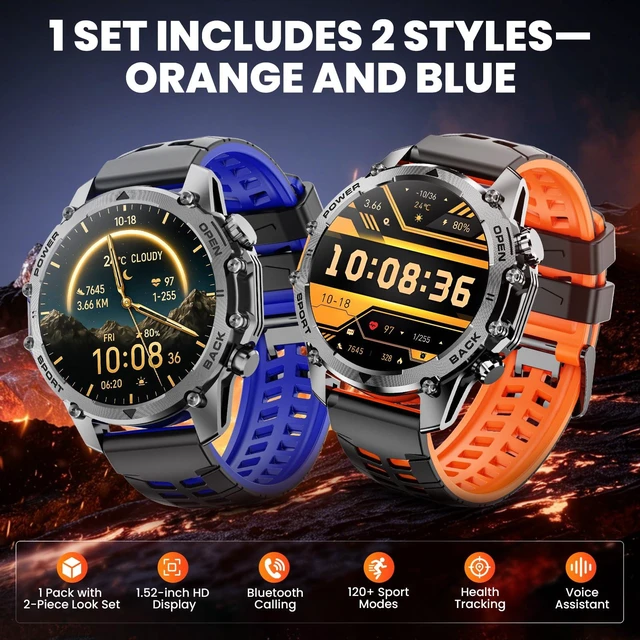 Alt view image 9 of 14 - Smart Watches for Men (Call/Notification),1.52''HD Military Smart Watch with Heart Rate/Sleep Monitor/Pedometer for Android and iOS,DIY Design Fitness Tracker,1 Pack with 2-Piece Look Set