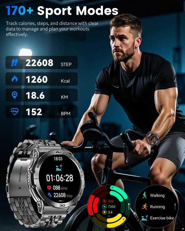 Alt view image 10 of 12 - Military Smart Watches for Men with Bluetooth Call, 1.6" AMOLED Waterproof Smartwatch with Flashlight, 116 Sport Modes, 900mAh Heart Rate/SpO2/Sleep Monitor Fitness Tracker for Android iOS