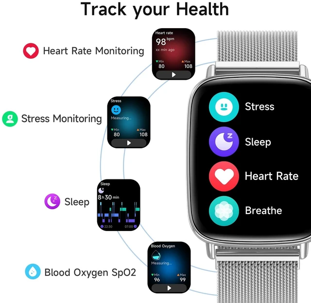 Alt view image 10 of 14 - Smart Watch for Men Women, 1.85" HD Smartwatch Compatible iPhone/Samsung/Android (Answer/Make Calls), 100+ Sport Modes Fitness Tracker with Heart Rate/Sleep/Step Monitor, IP68 Waterproof