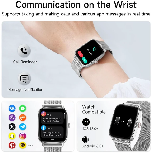 Alt view image 9 of 14 - Smart Watch for Men Women, 1.85" HD Smartwatch Compatible iPhone/Samsung/Android (Answer/Make Calls), 100+ Sport Modes Fitness Tracker with Heart Rate/Sleep/Step Monitor, IP68 Waterproof