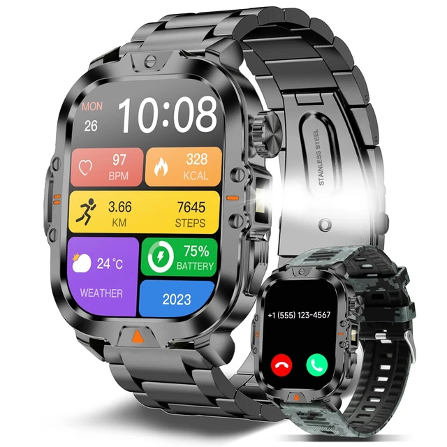 Alt view image 8 of 14 - Smart Watch for Men Military Answer/Make Call 2.01 Display 170+ Sports Modes IP68 Waterproof 30-Day Standby for Android iOS Camouflage Silicone Strap