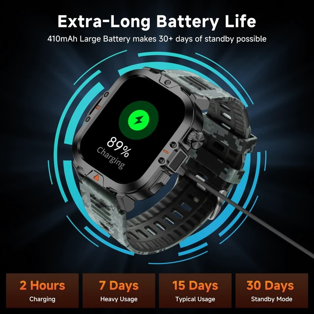 Alt view image 11 of 14 - Smart Watch for Men Military Answer/Make Call 2.01 Display 170+ Sports Modes IP68 Waterproof 30-Day Standby for Android iOS Camouflage Silicone Strap