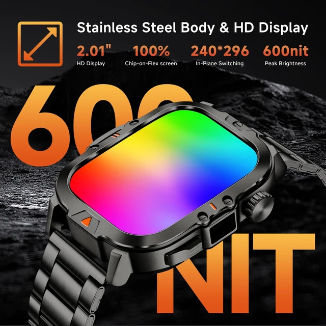 Alt view image 13 of 14 - Smart Watch for Men Military Answer/Make Call 2.01 Display 170+ Sports Modes IP68 Waterproof 30-Day Standby for Android iOS Camouflage Silicone Strap