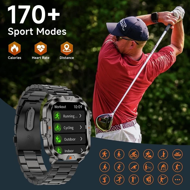 Alt view image 14 of 14 - Smart Watch for Men Military Answer/Make Call 2.01 Display 170+ Sports Modes IP68 Waterproof 30-Day Standby for Android iOS Camouflage Silicone Strap