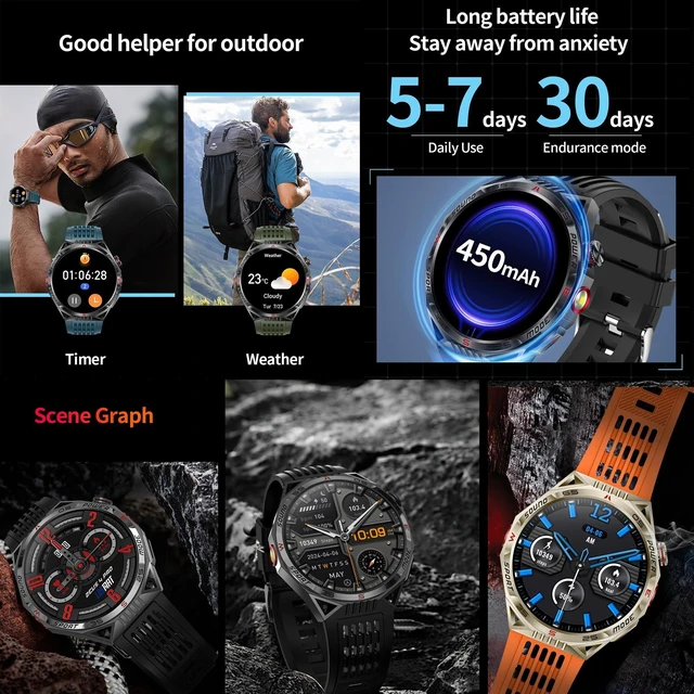 Alt view image 14 of 14 - 1.85AMOLED Smart Watch for Men(Answer/Make Calls), LED Lighting, 5ATM Waterproof Fitness Watch with Heart Rate, SpO2, Blood Pressure, Bluetooth Smartwatch for Android iPhone, with 3 Bands (Silver)