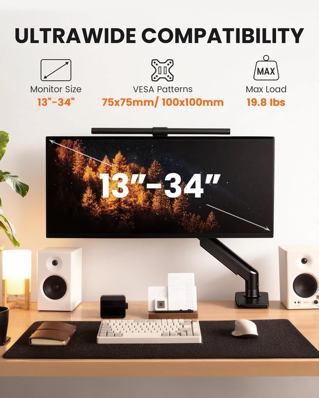 Alt view image 9 of 14 - Single Monitor Arm, Fully Adjustable Monitor Mount for 1334 Inch Screens, Fast Install Computer Monitor Stand with Tool-Free VESA Mount, Cable Management, Holds 19.8 lbs