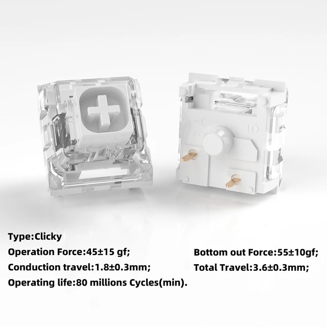 Alt view image 9 of 14 - Kailh Box White Mechanical Keyboard Switches,3-Pin 45gf Clicky/Speed Typing/Gaming/Waterproof Switches(108Pcs,Kailh Box White)