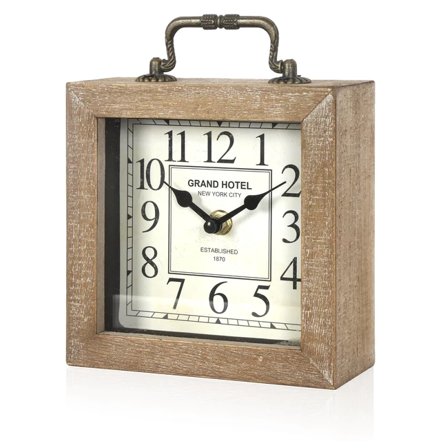 Alt view image 8 of 14 - Retro Desk Clock, Vintage Wooden Table Clock, Wood Color | Mantel Clock, Living Room Bedroom Shelf Decoration, Farmhouse Decor