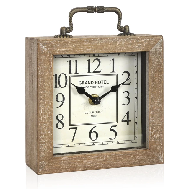 Alt view image 12 of 14 - Retro Desk Clock, Vintage Wooden Table Clock, Wood Color | Mantel Clock, Living Room Bedroom Shelf Decoration, Farmhouse Decor