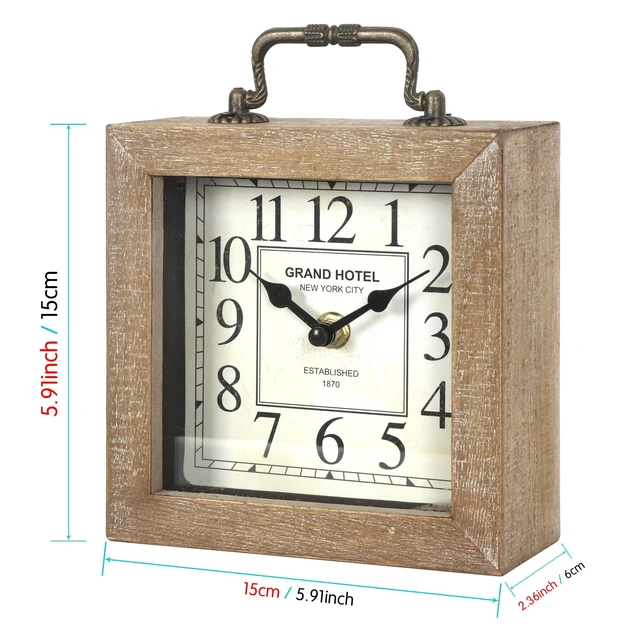 Alt view image 10 of 14 - Retro Desk Clock, Vintage Wooden Table Clock, Wood Color | Mantel Clock, Living Room Bedroom Shelf Decoration, Farmhouse Decor