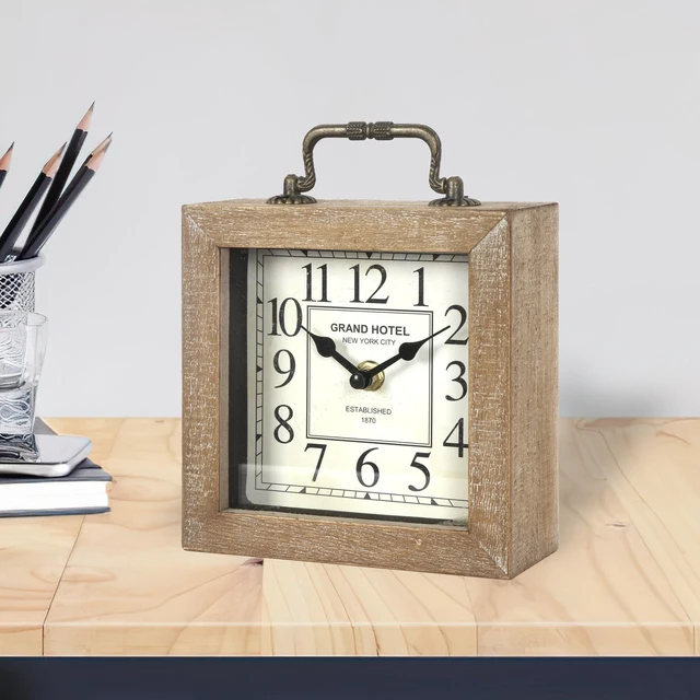 Alt view image 11 of 14 - Retro Desk Clock, Vintage Wooden Table Clock, Wood Color | Mantel Clock, Living Room Bedroom Shelf Decoration, Farmhouse Decor