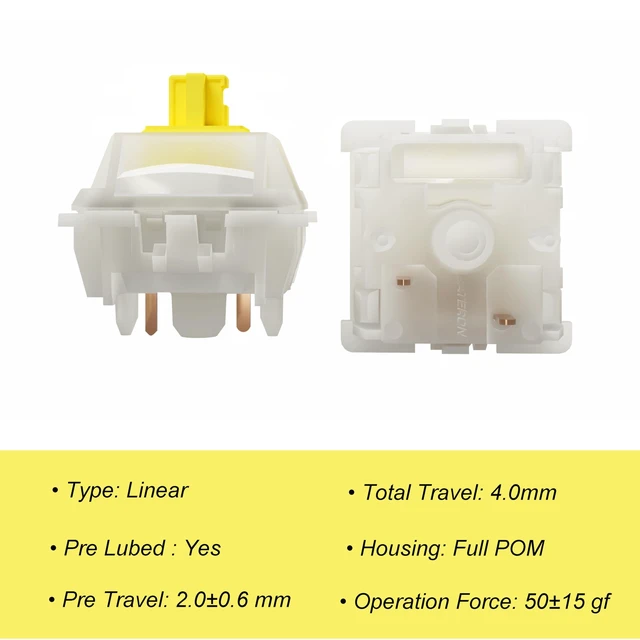 Alt view image 9 of 12 - GATERON Milky Yellow Pro V3 Keyboard Switches, Pre-lubed Linear 5 pin for All MX Mechanical Keyboard (108PCS)
