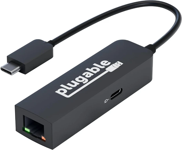 Alt view image 8 of 14 - Plugable USB C to Ethernet Adapter 2.5Gb with 100W USB-C PD Charging, 2.5 Gigabit Type C USB Ethernet Adapter for Windows, MacBook, Chrome, iPad, Surface, XPS, Thunderbolt 4, USB4 (USBC-E2500PD)